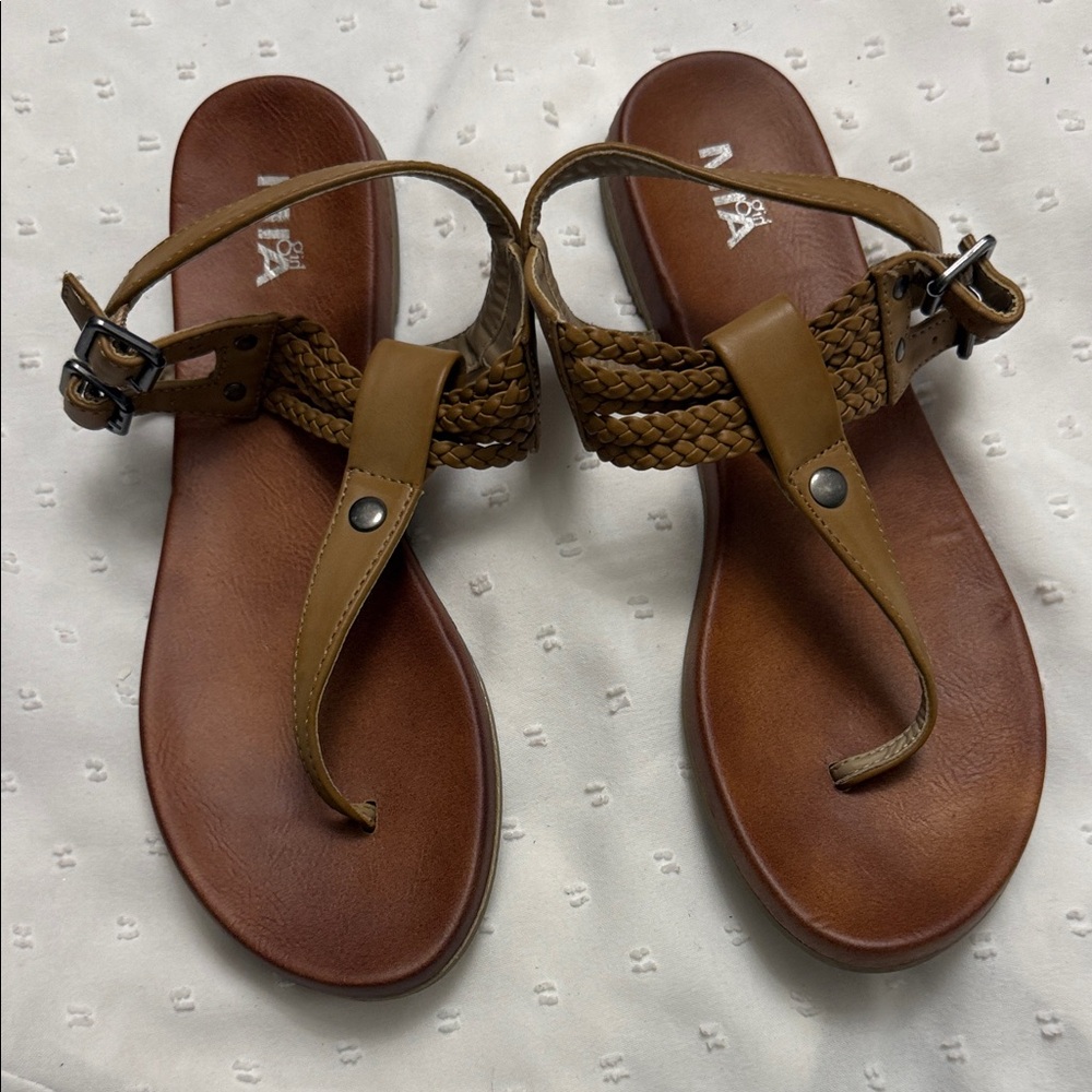 MIA Tan Braided Leather Sandals